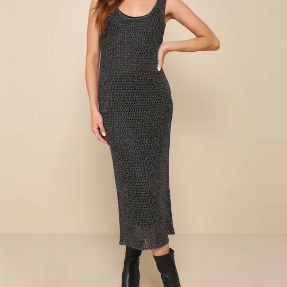 Black Sparkle Crochet Midi Dress